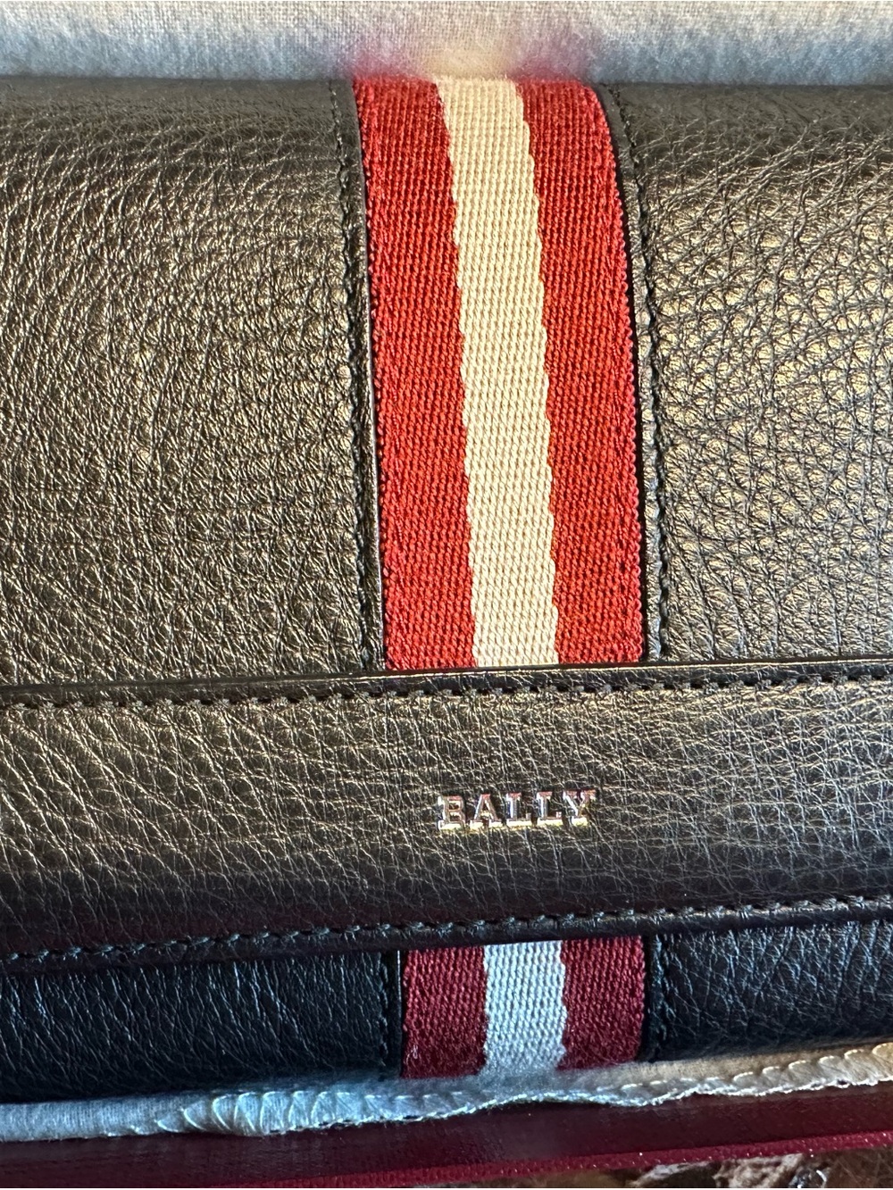 Bally Black Leather wallet with Red and White Stripe